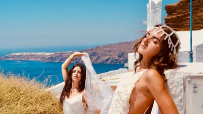 Friends Trip photoshoot on Santorini by Marianna T