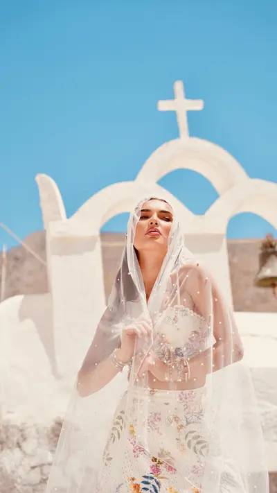Fashion photoshoot on Santorini by Marianna T