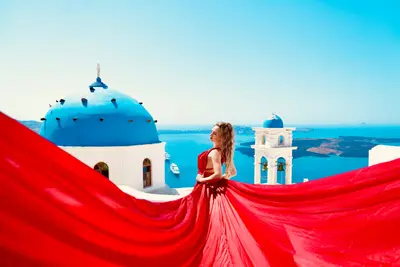 Fashion photoshoot on Santorini by Marianna T