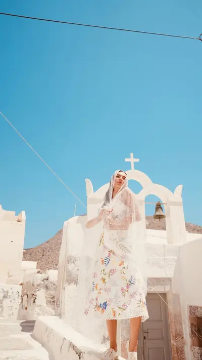 Fashion photoshoot on Santorini by Marianna T
